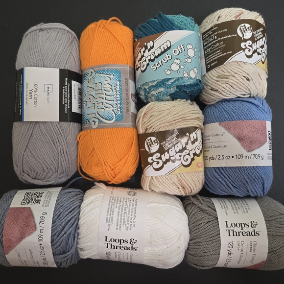 ASSORTED COTTON YARN LOT 9 SKEINS - Picture 1 of 11